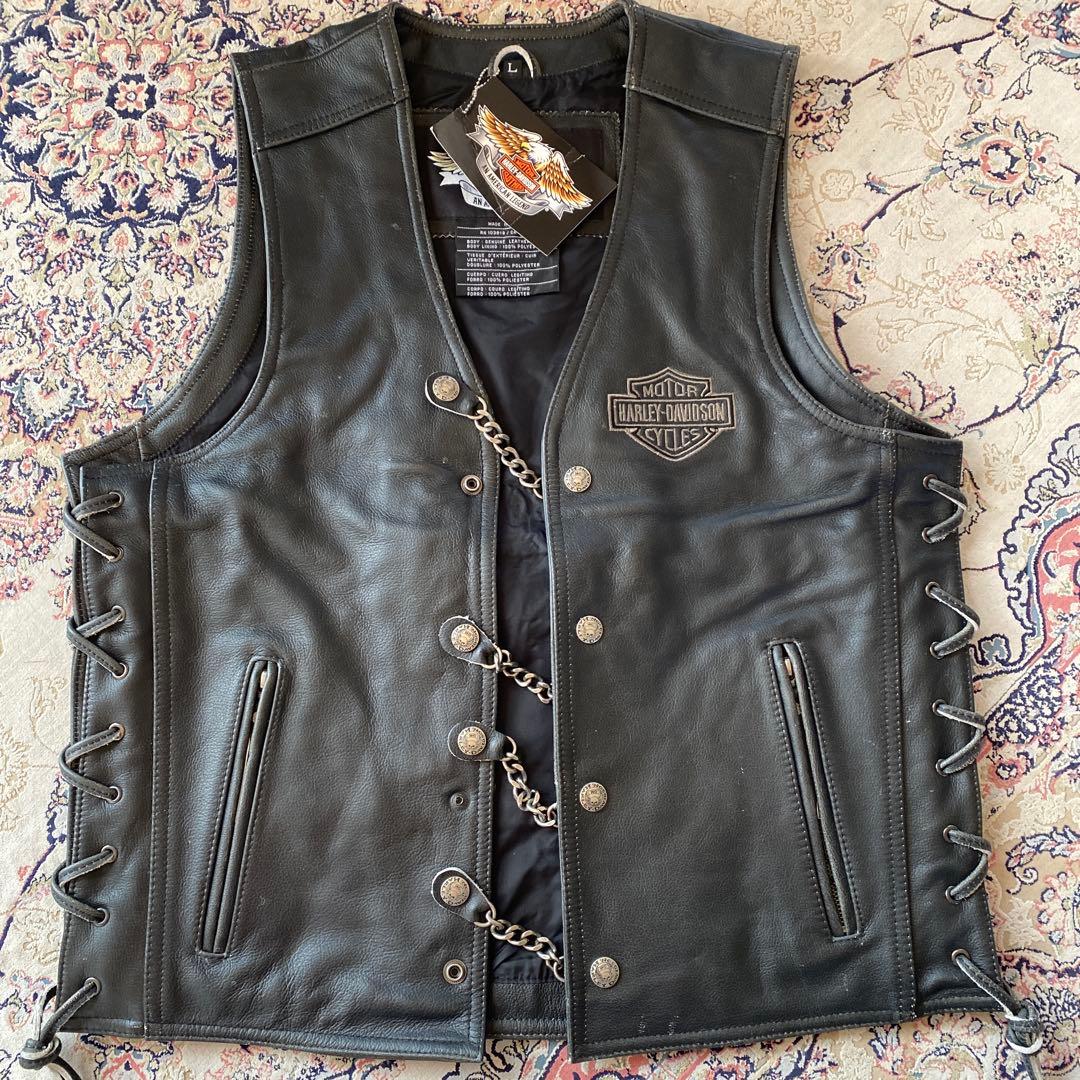 訳あり新品未使用Harley-Davidson レザーベスト スカルデザイン