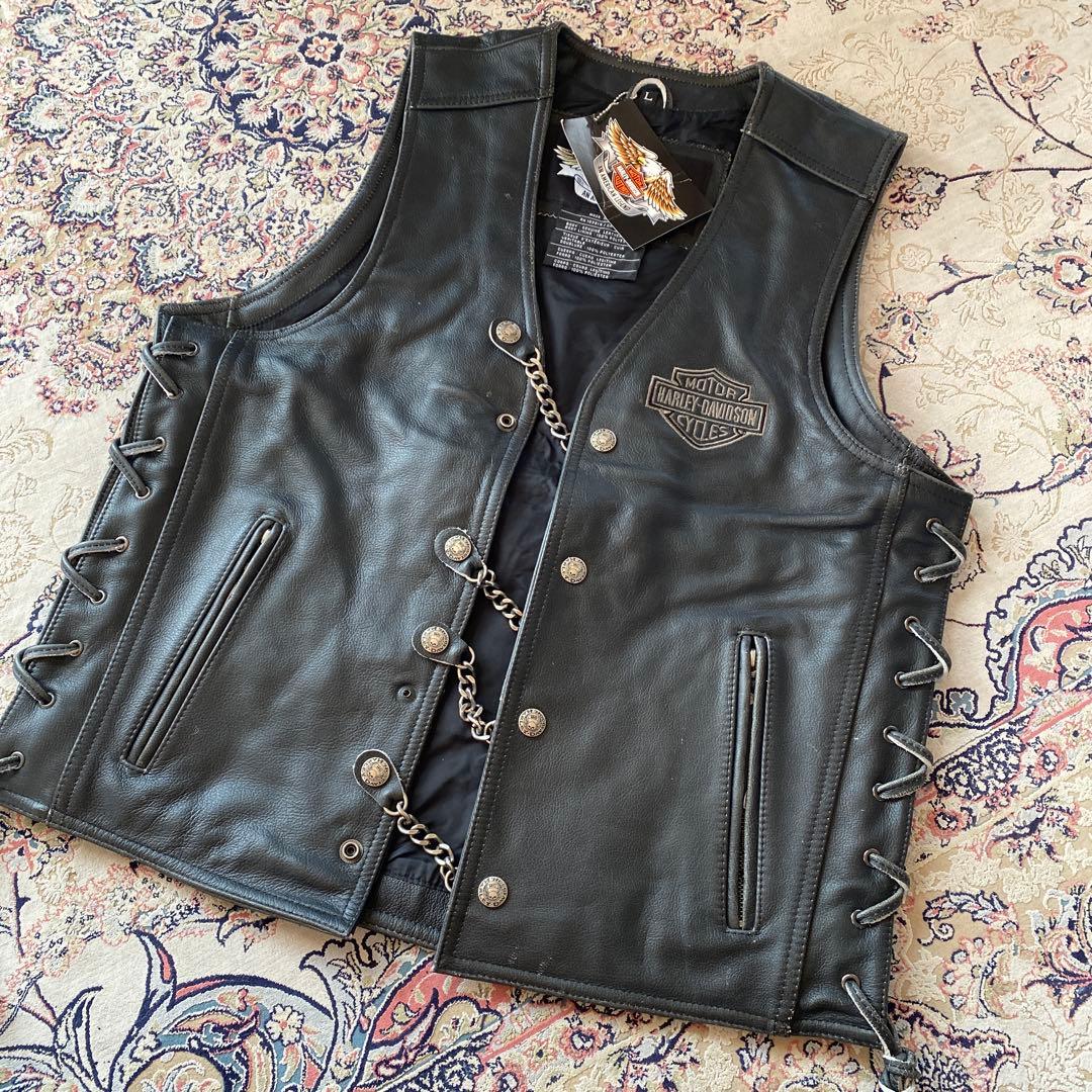 訳あり新品未使用Harley-Davidson レザーベスト スカルデザイン