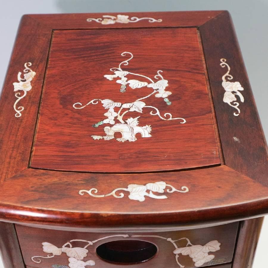 中国李朝様式 象嵌 小引き出し 5段 葡萄文 26x32x41cm
