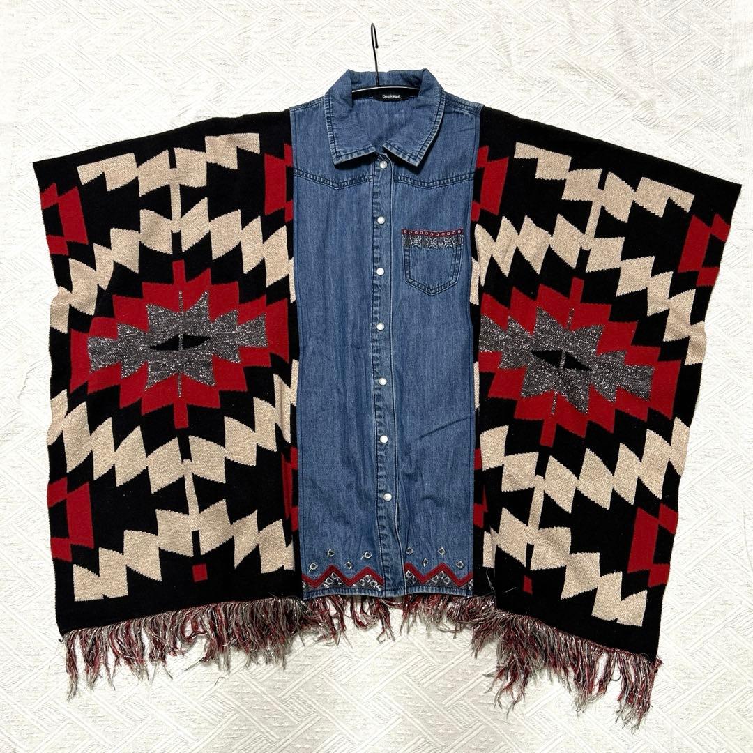 Desigual デシグアル デニムジャケット ポンチョ ゆったり ナバホ柄