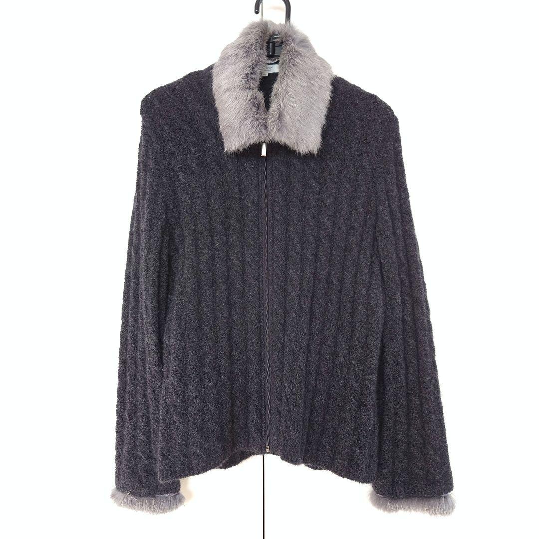 【美品】 LANVIN ランバンコレクション ニットジャケット ファー グレー