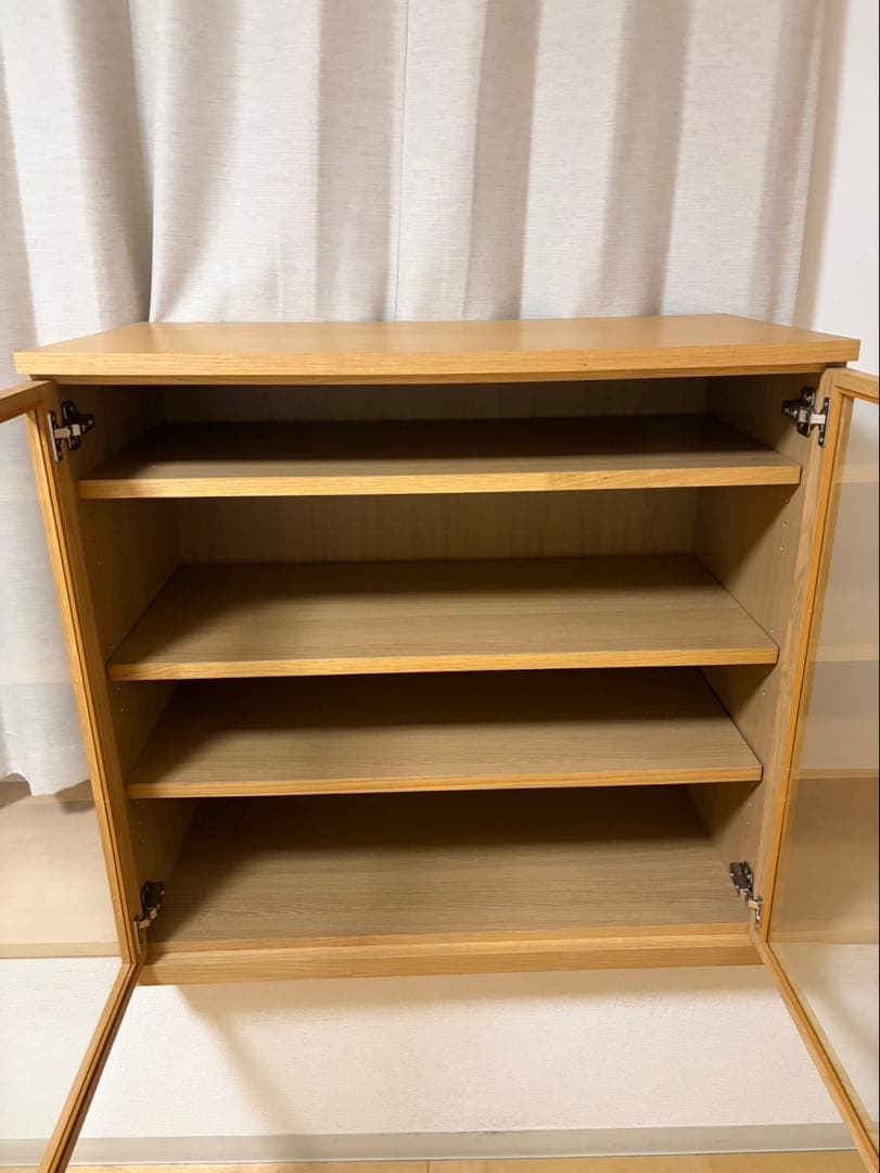 【美品】無印良品 木製キャビネット　ガラス扉　オーク材突板 【送料込】