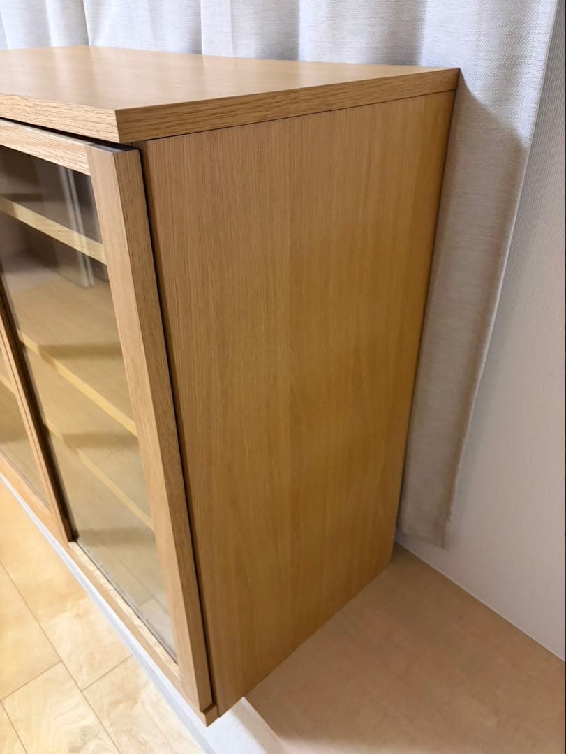 【美品】無印良品 木製キャビネット　ガラス扉　オーク材突板 【送料込】
