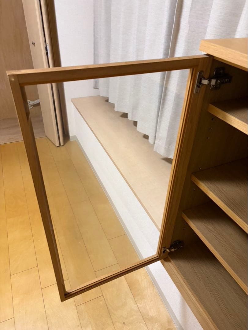 【美品】無印良品 木製キャビネット　ガラス扉　オーク材突板 【送料込】