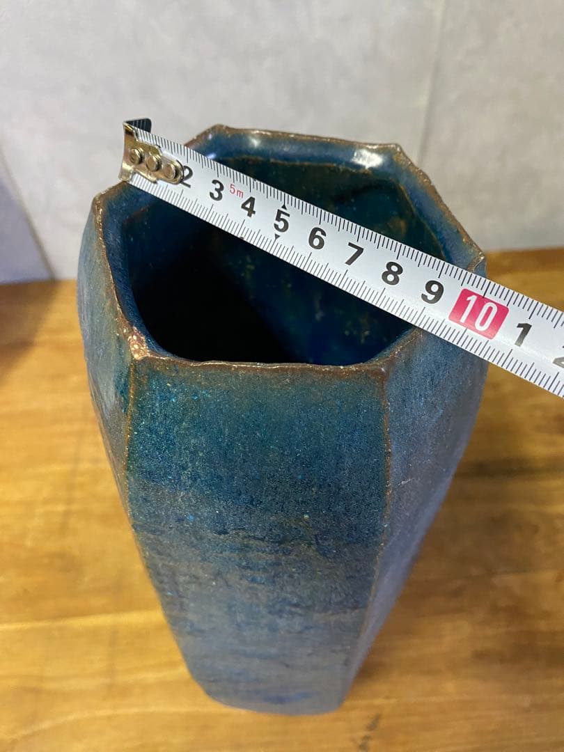 六白形　花瓶　ブルー　花器　置物　茶道具　骨董