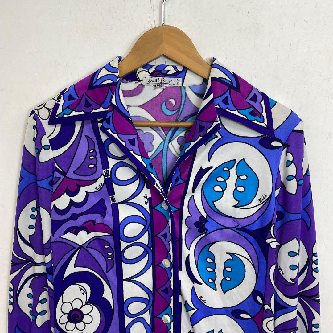 70s EMILIO PUCCI 長袖シャツ プッチ柄 パープル vintage