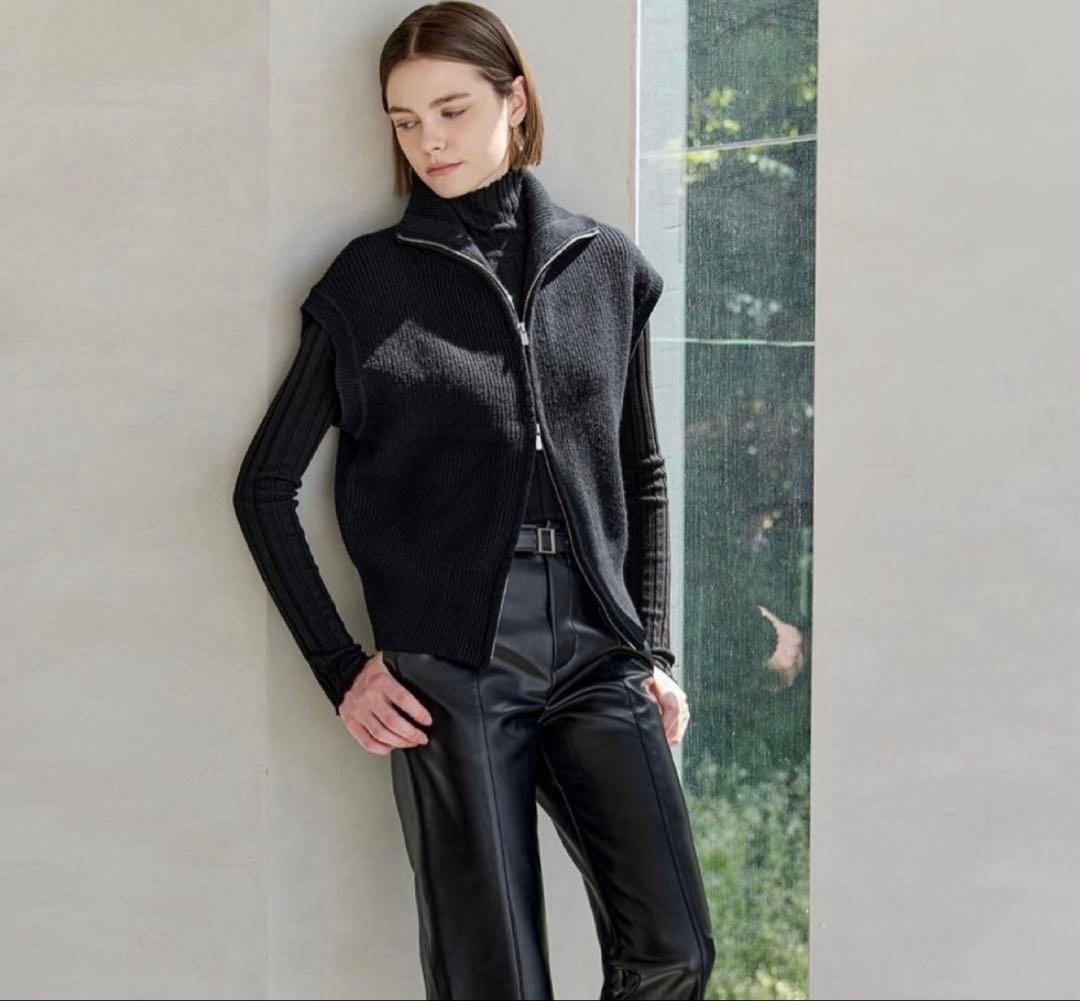 YONFA ウールカシミヤジップベスト (black)