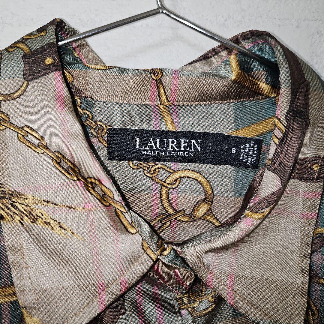 LAUREN RALPH LAUREN　チェーン柄　シャツワンピース　スカーフ柄