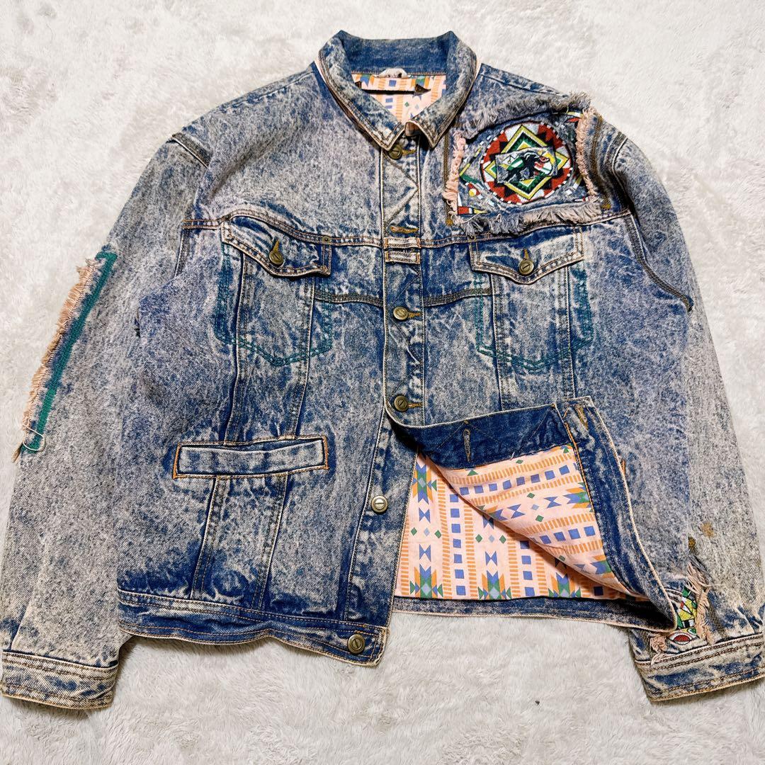 希少 KANSAI O2 山本寛斎 デニムジャケット アート刺繍 短丈 Lサイズ