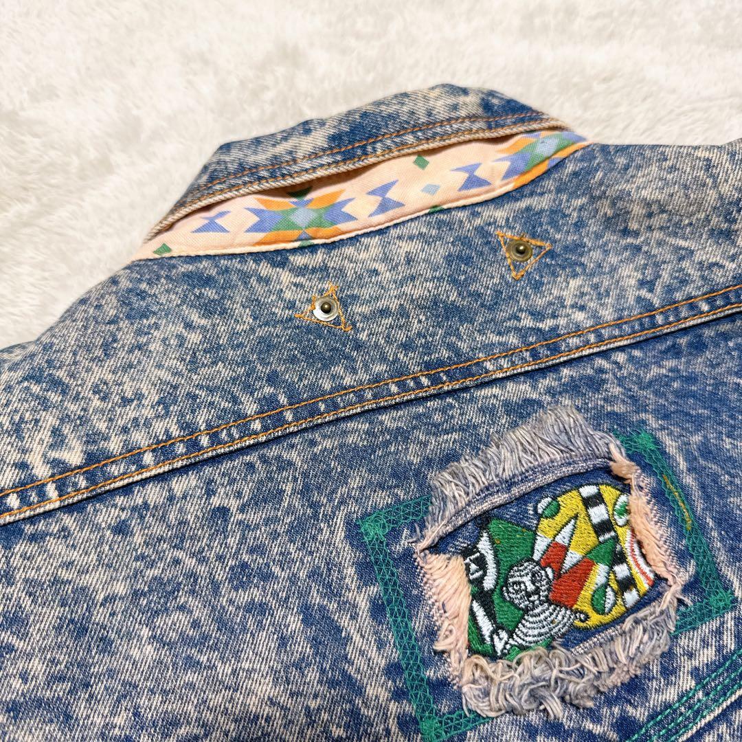 希少 KANSAI O2 山本寛斎 デニムジャケット アート刺繍 短丈 Lサイズ