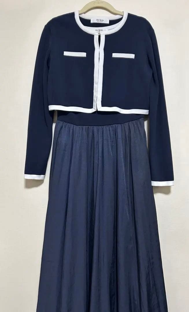 Bicolor Knit Dress Set ネイビー herlipto
