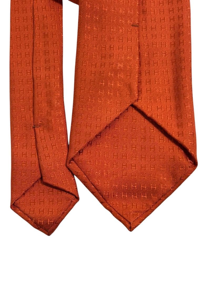 ネ*送様 71506 HERMES オレンジ シルクネクタイ　H柄