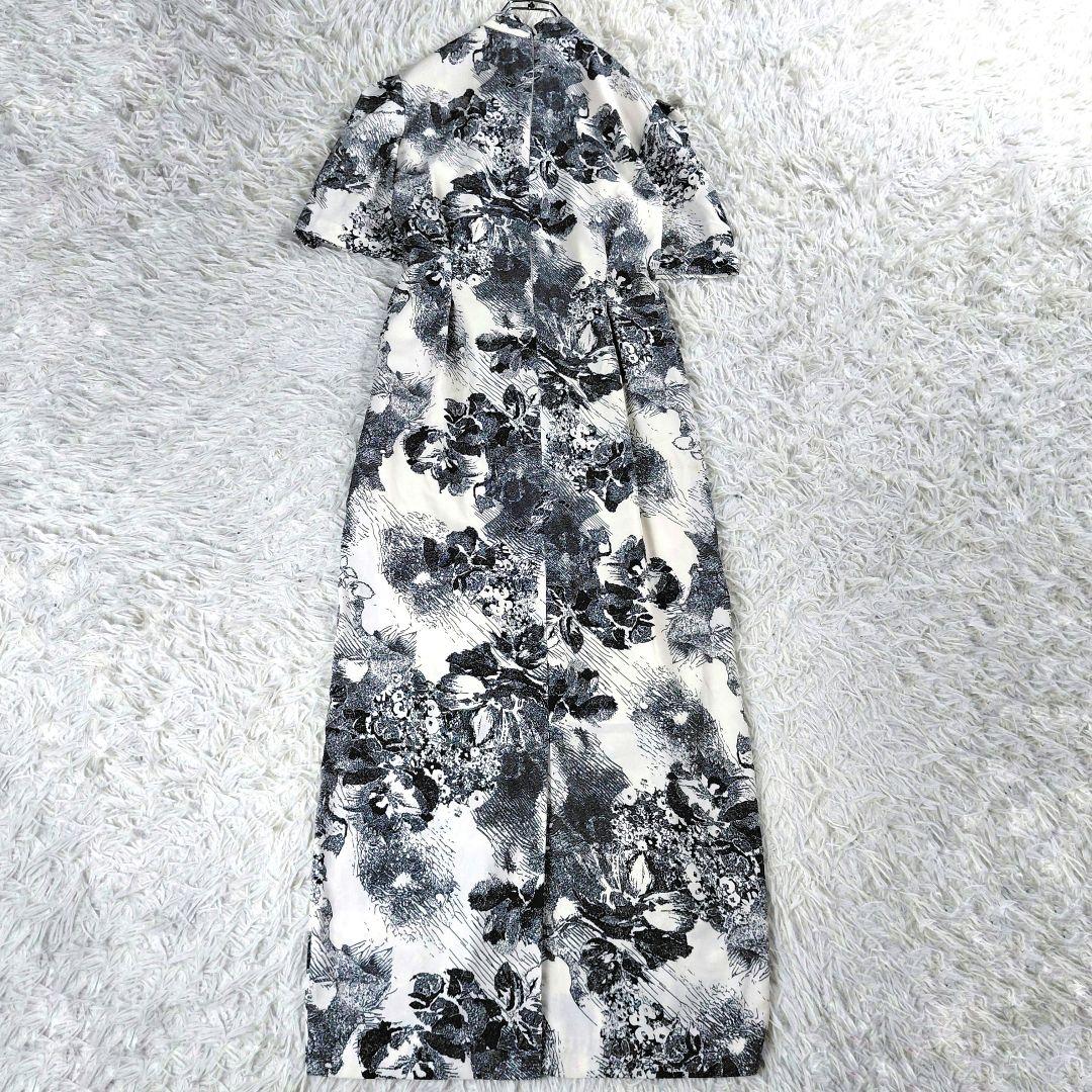 美品 OHOTORO 花柄 リボン Aライン モックネック ロング丈 ワンピース