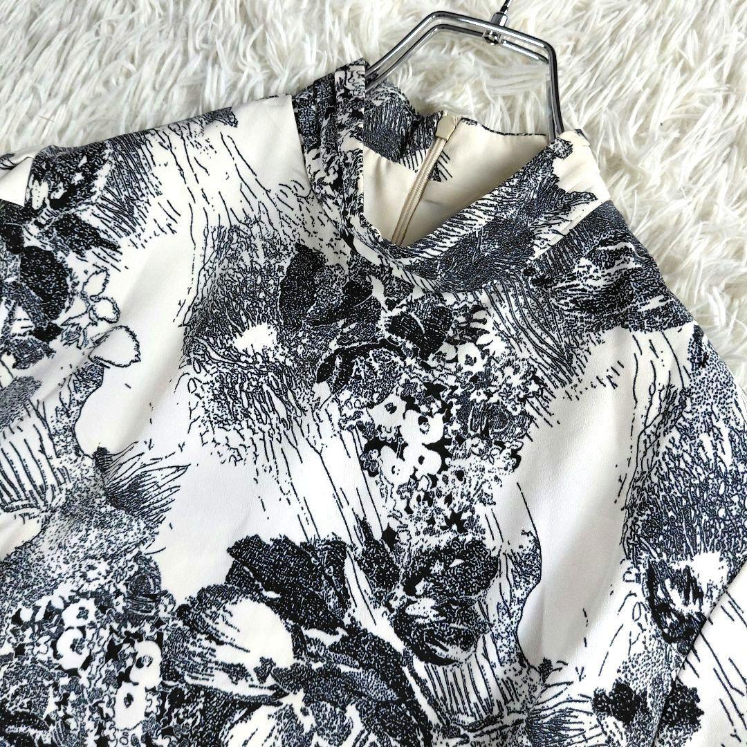 美品 OHOTORO 花柄 リボン Aライン モックネック ロング丈 ワンピース