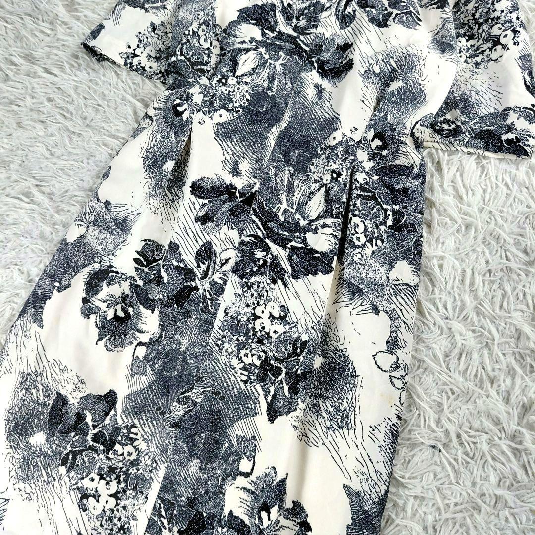 美品 OHOTORO 花柄 リボン Aライン モックネック ロング丈 ワンピース