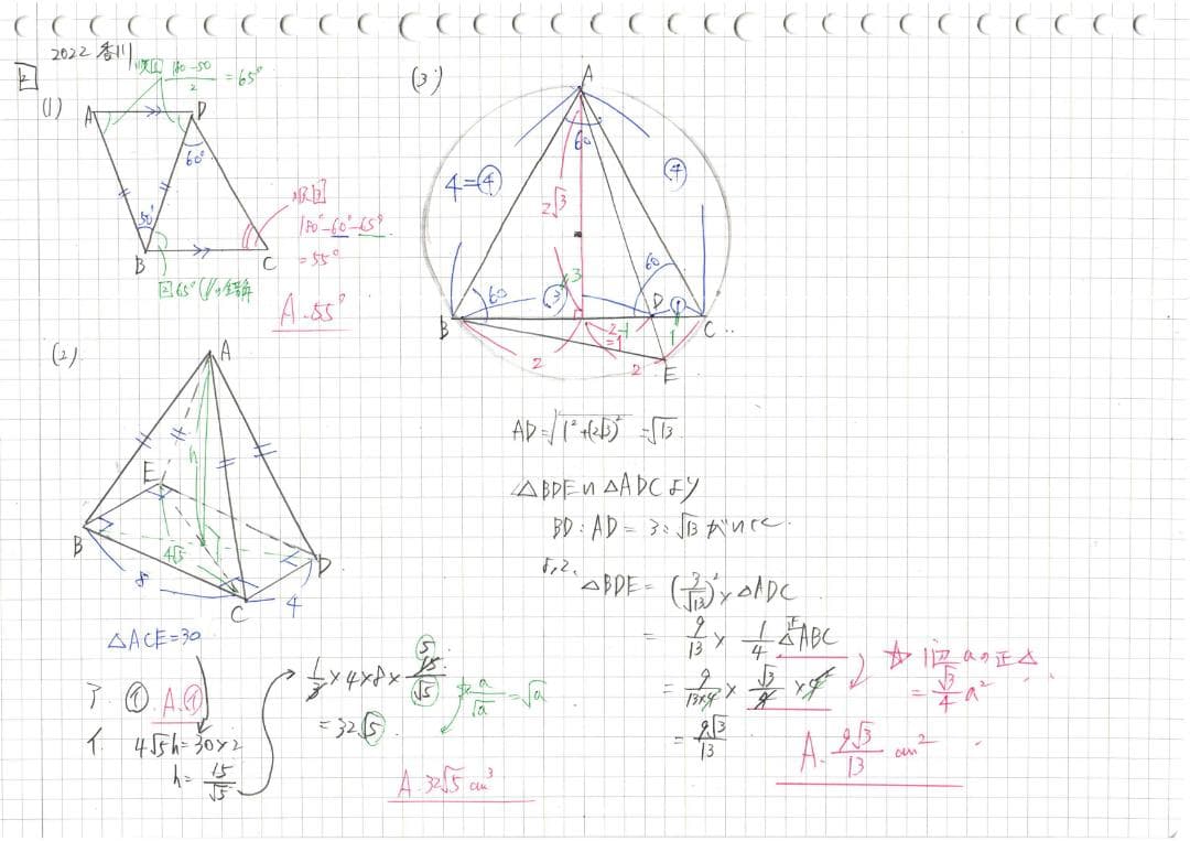 塾講師オリジナル数学解説 全問動画付 香川 公立高校入試 2022～24 過去問