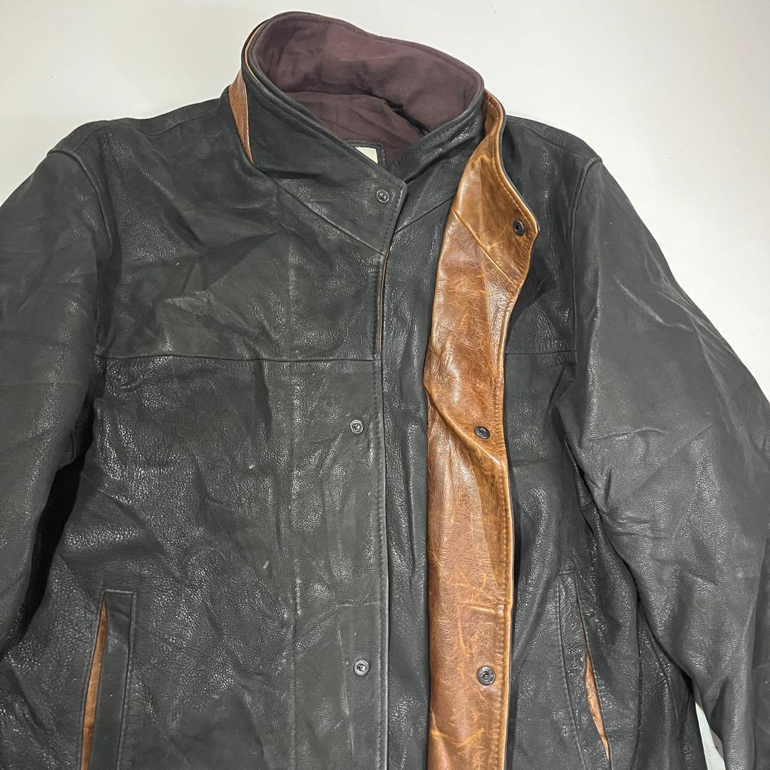 90s レザージャケット カーコート 肉厚 古着 44 本革 カシミヤ裏地