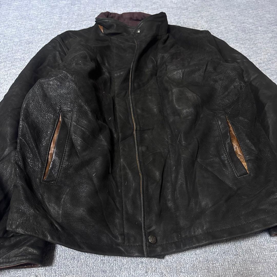 90s レザージャケット カーコート 肉厚 古着 44 本革 カシミヤ裏地