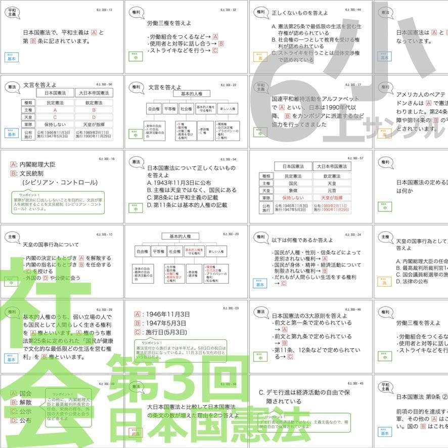 中学受験【6年上 社会 全セット1-17回】暗記カード 予習シリーズ 組分け