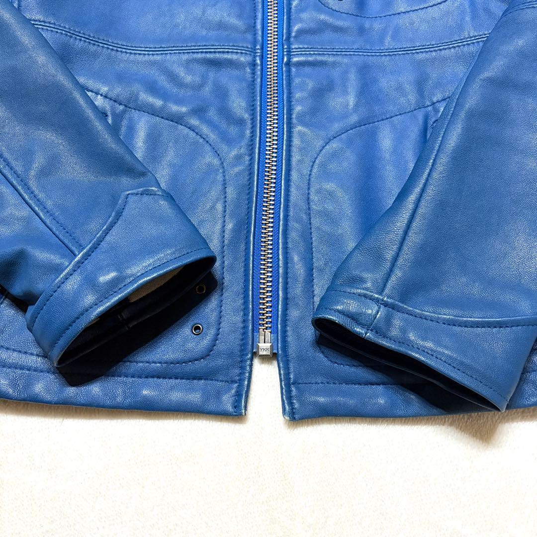 AVIREX M レザージャケット 青 ブルー シングル ライダース