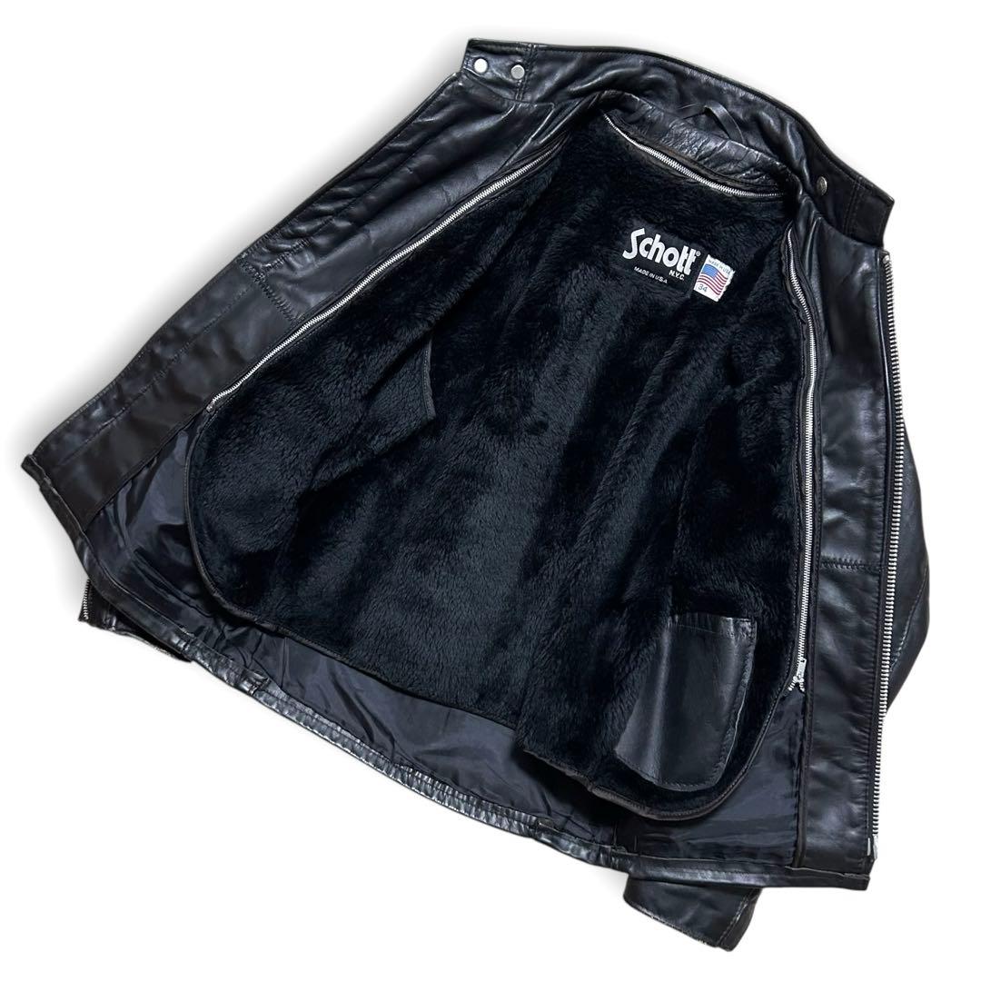 割引済！Schott 641 レザー シングルライダース ボアライナー付 34