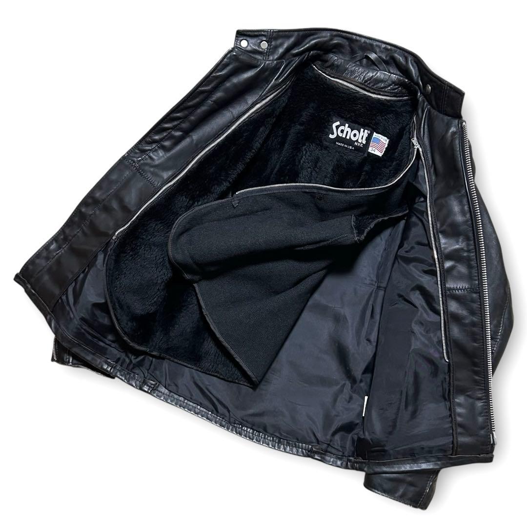 割引済！Schott 641 レザー シングルライダース ボアライナー付 34