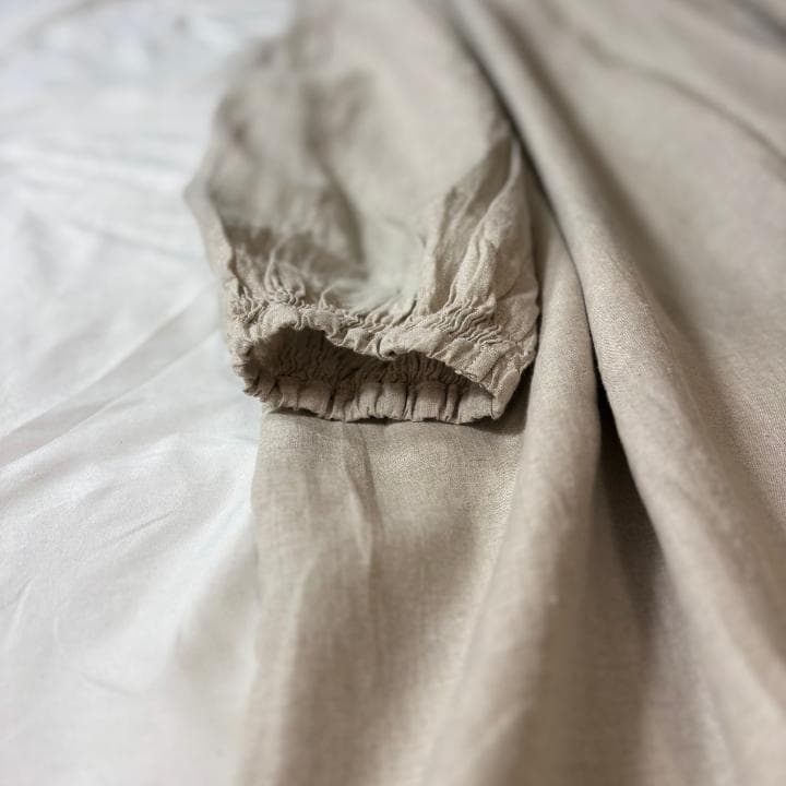 TSUHARU 麻100％ロングワンピース きなり比翼 前開き マキシ丈 ペチ付