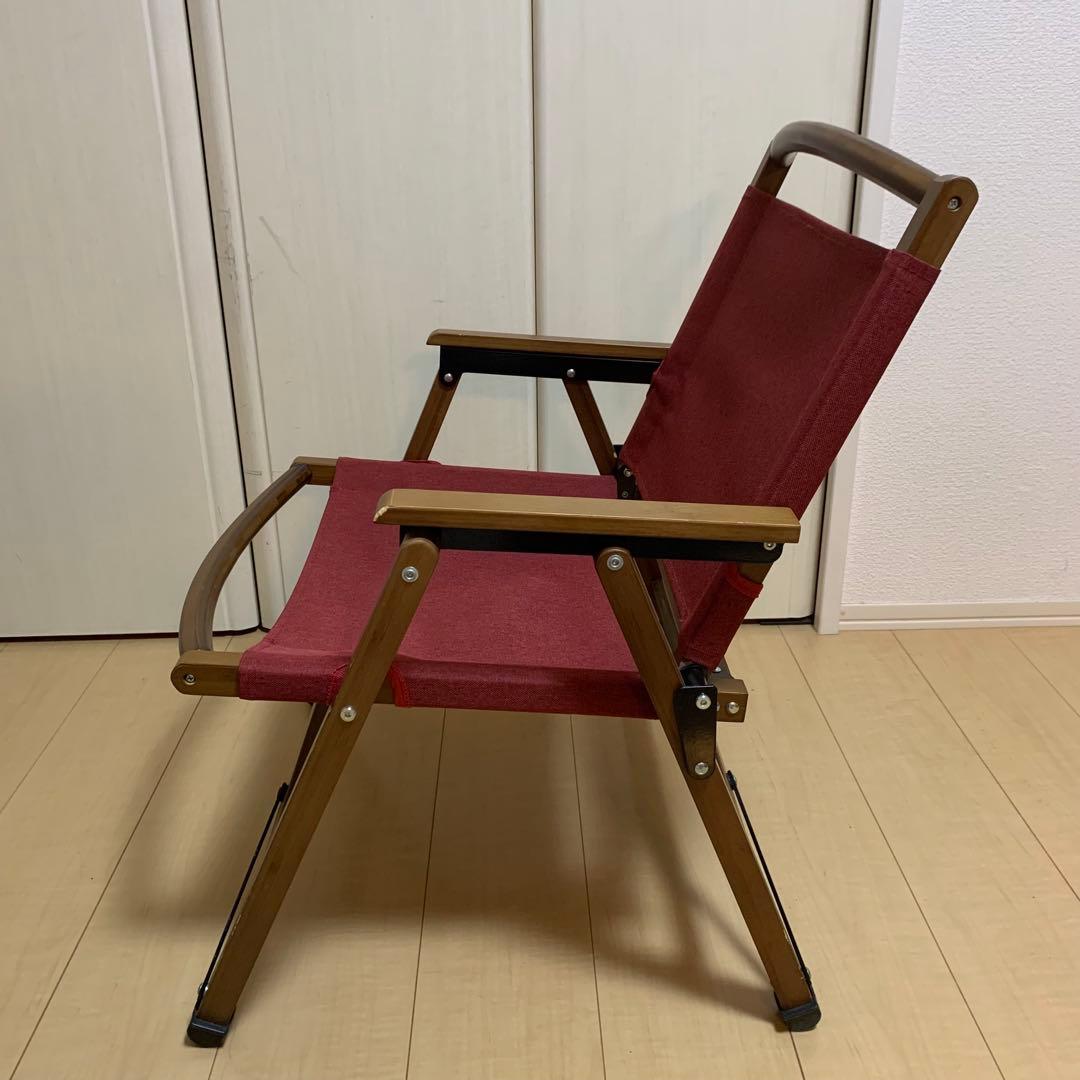 折りたたみ　キャンプチェア ワインレッド 木製フレーム フェイクシープ　ムートン