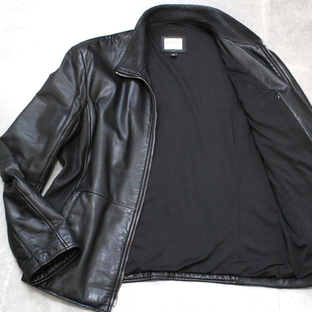 ARMANI COLLEZIONI レザージャケット 黒 50 XL シングル