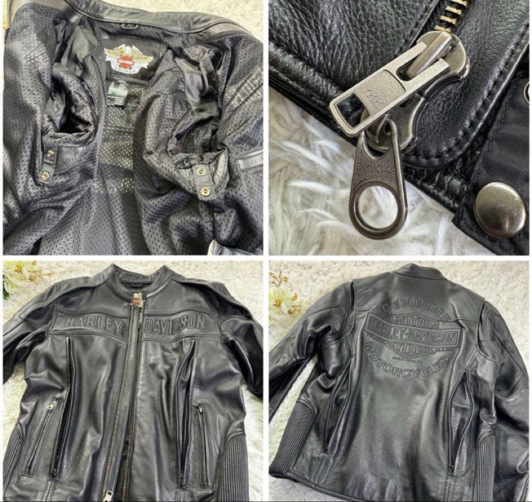 HARLEY DAVIDSON フード付きレザージャケット ブラック サイズM