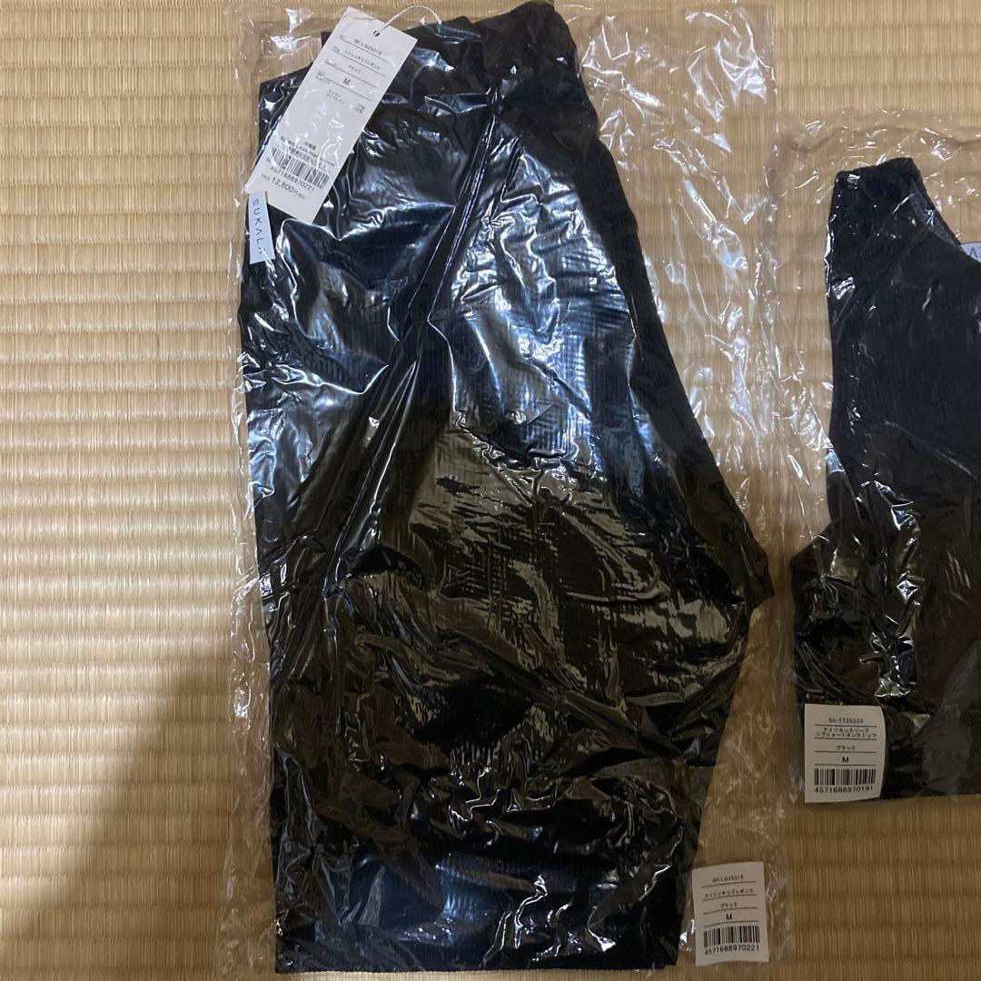 アメリカンスリーブリブショートタンクトップ　ストレッチリブレギンス　セット