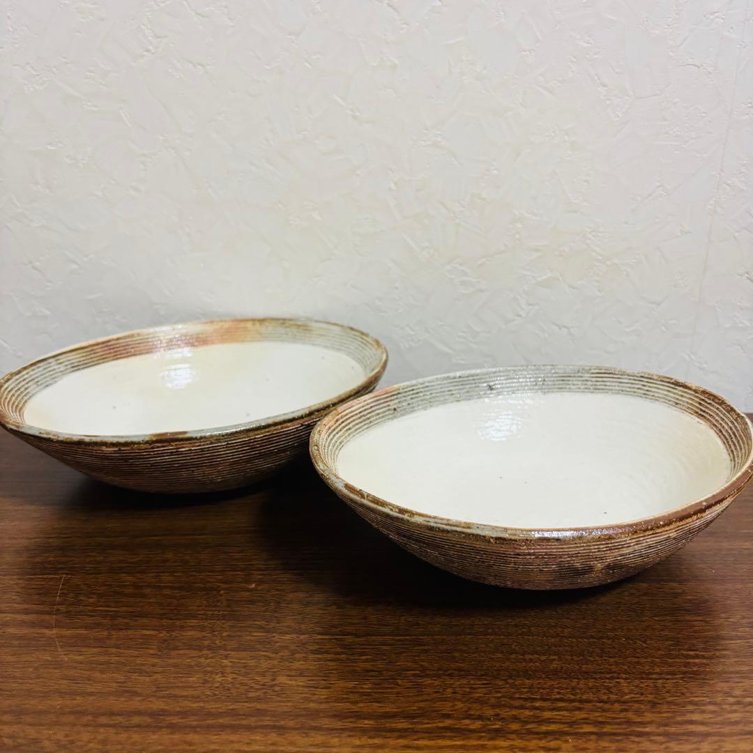 【2点セット】　古谷製陶所　渕荒横彫　楕円深皿　大　カレー皿　古谷浩一　信楽焼