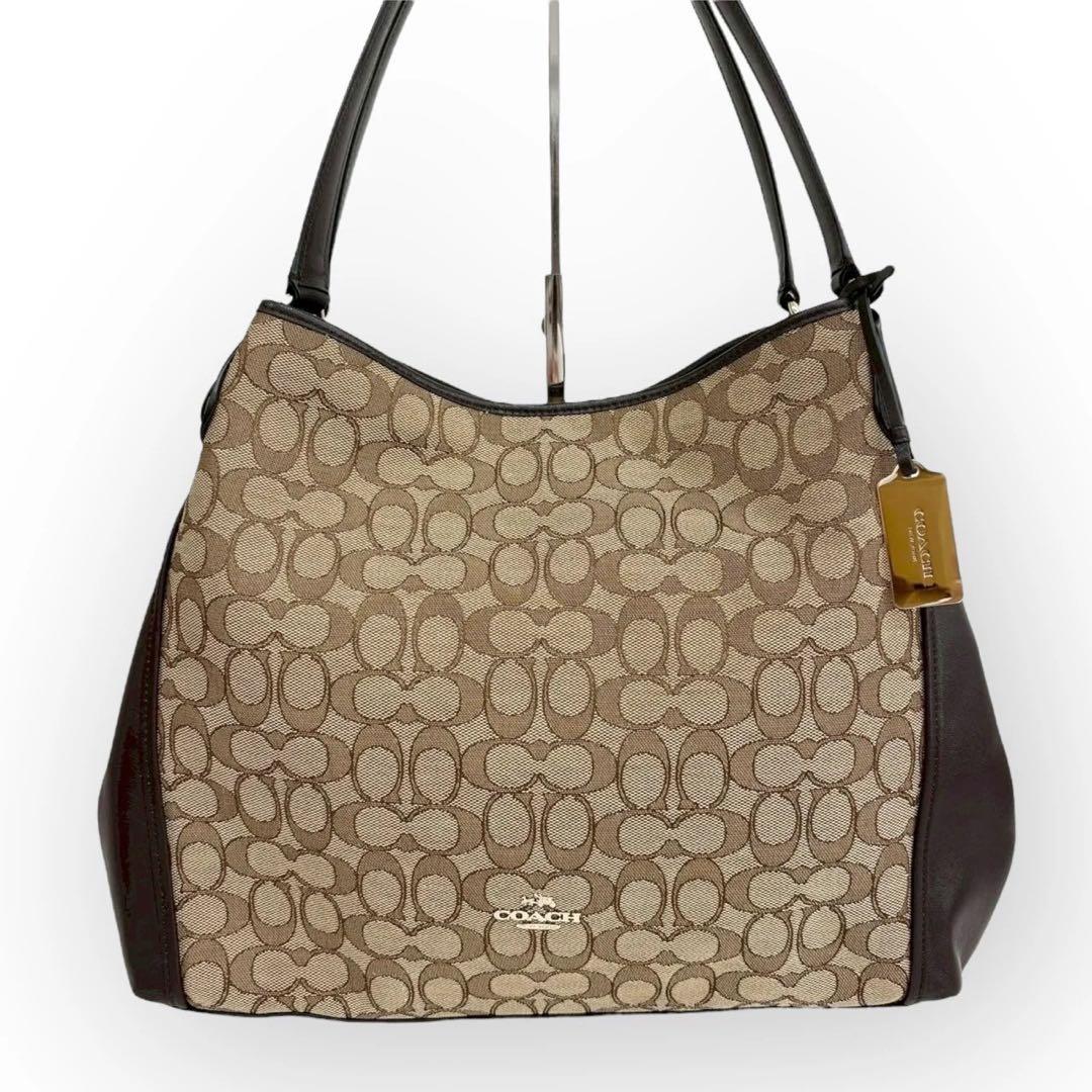 【美品】coach / イーディー /シグネチャージャガード　茶色