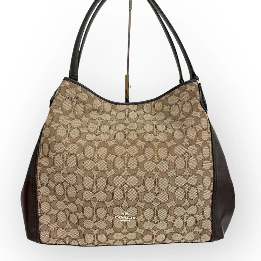 【美品】coach / イーディー /シグネチャージャガード　茶色