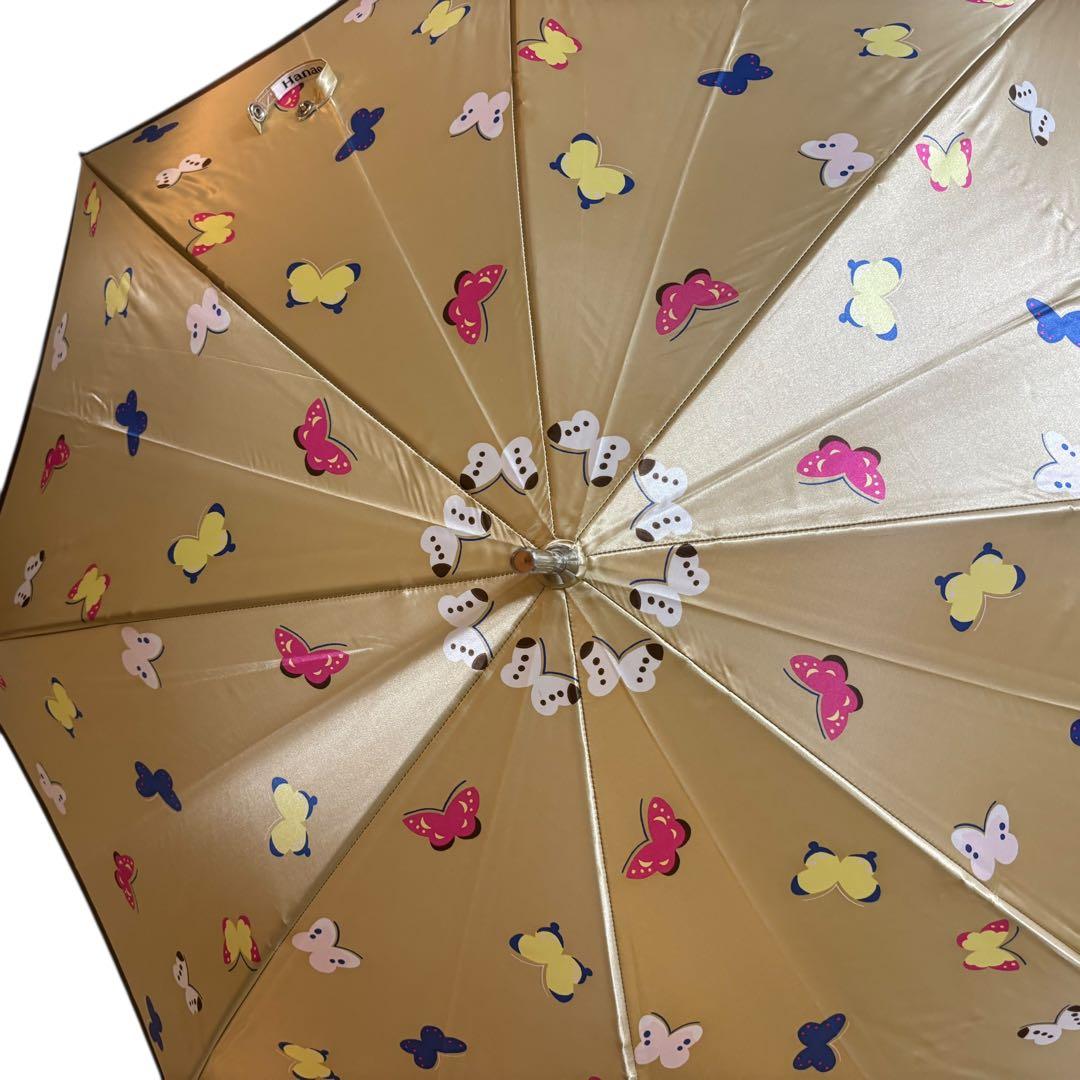 新品 未使用 森英恵 ハナエモリ 傘 長傘 雨傘 バタフライ 蝶々柄 ゴールド