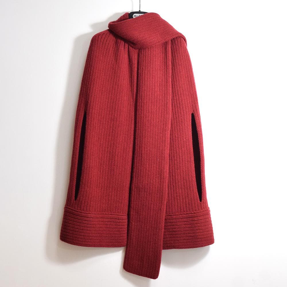 アクリス AKRIS カシミヤ95％ ニット ケープ ストール付き 42 赤