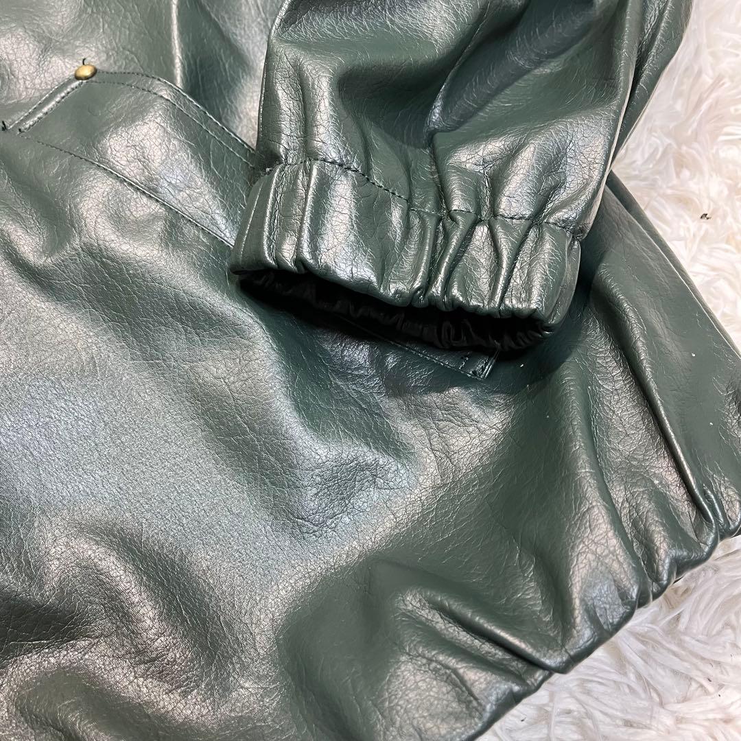 希少カラー✨️ZARA ザラ フード付きフェイクレザージャケット　グリーン　XL