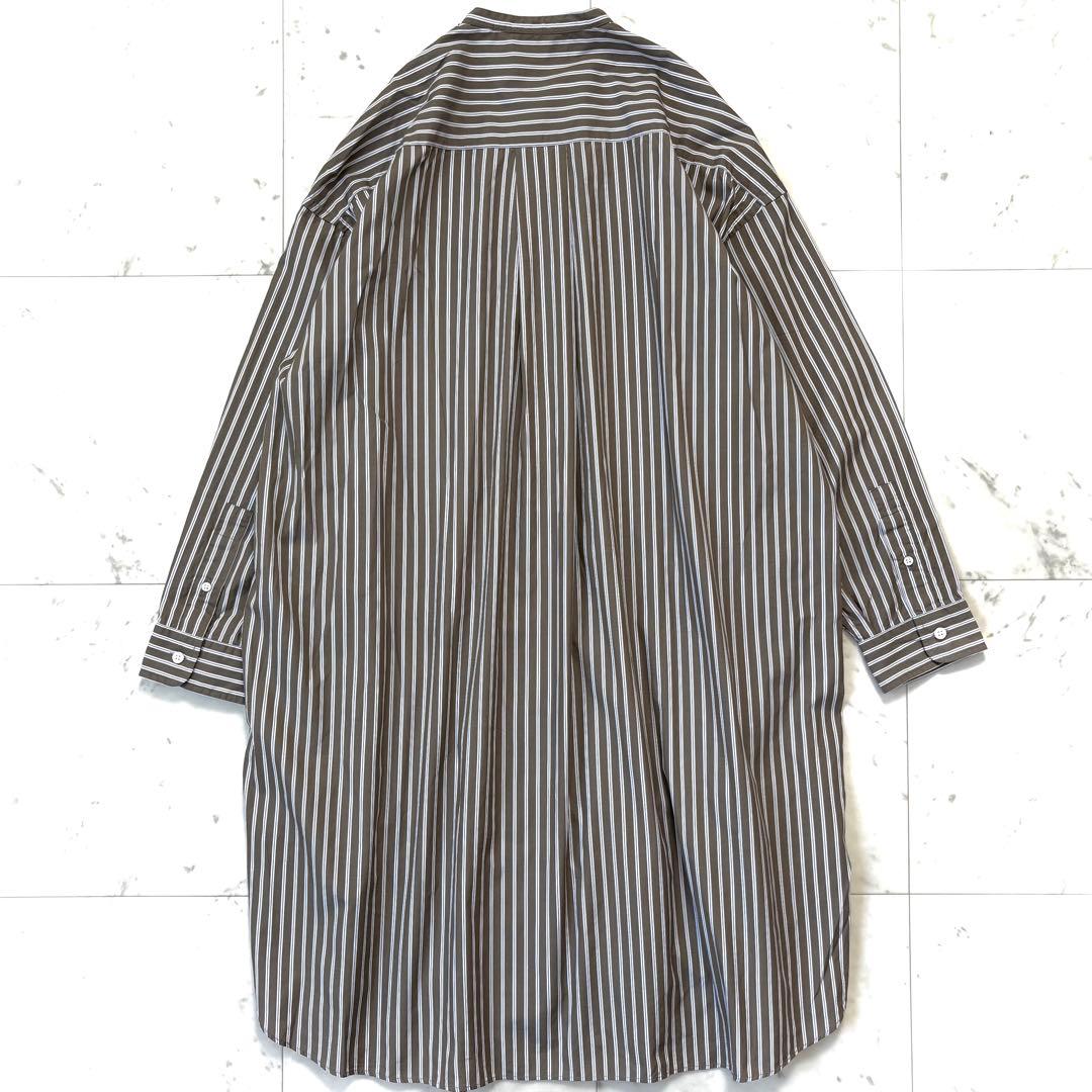 美品　ジムフレックス　日本製　コットン　バンドカラーシャツワンピース　ストライプ