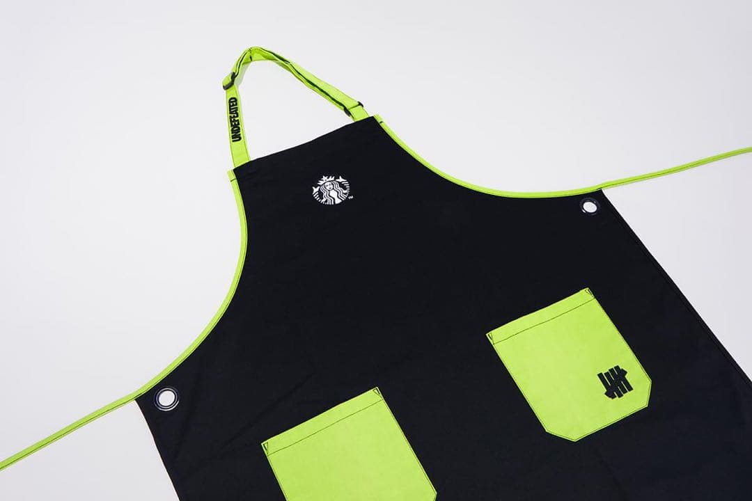 UNDEFEATED×Starbucks エプロン 黒 蛍光グリーン