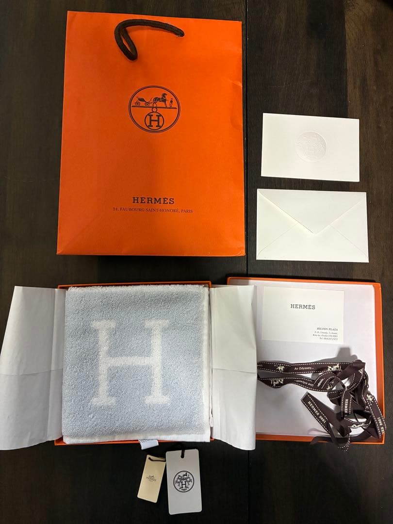 エルメスHERMÈS アヴァロンカレ タオル　ライトブルー　コットン100%