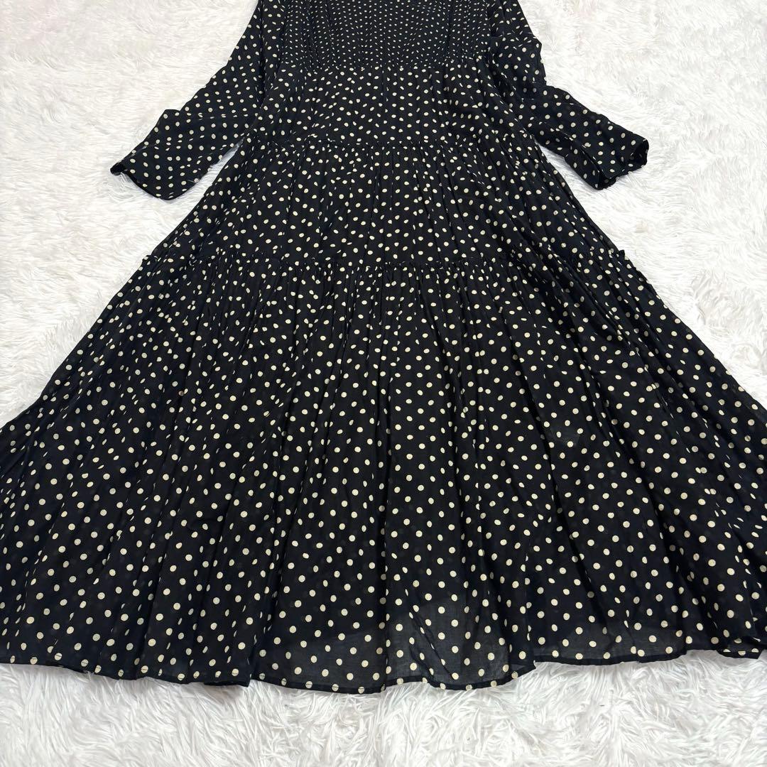 美品　ヌキテパ　ドット ティアードロングワンピース ブラック