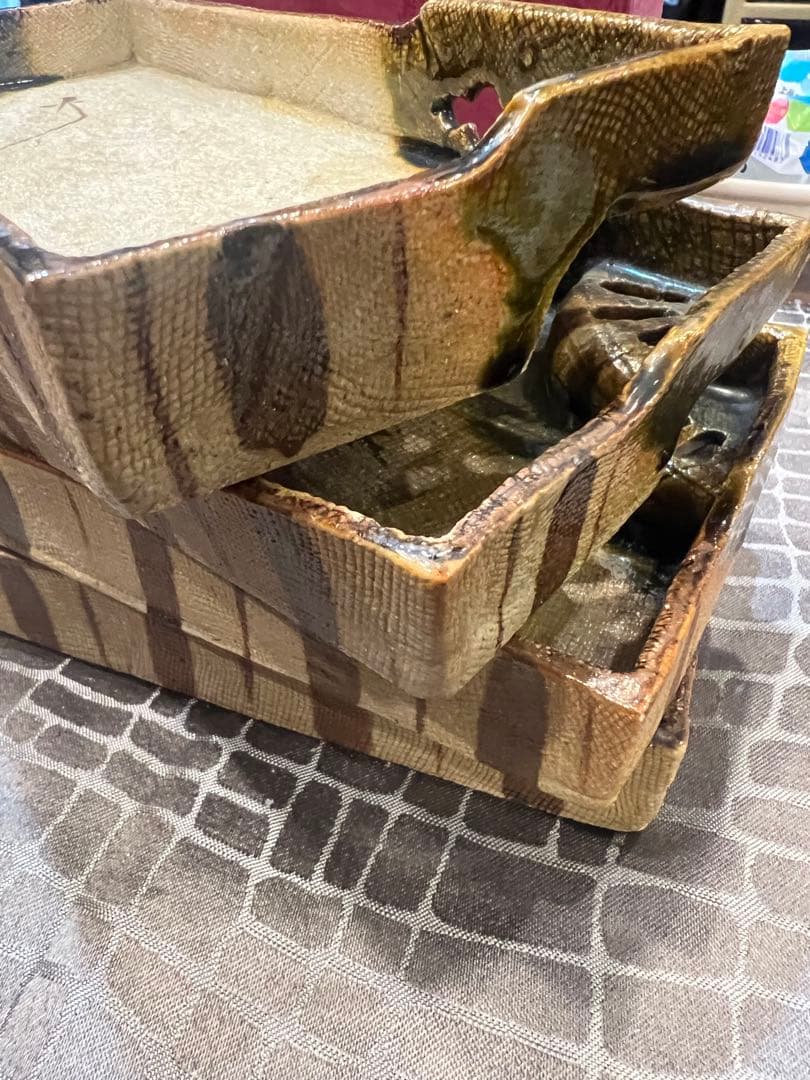 風流美品　織部焼　透彫角皿4枚セット箱無し