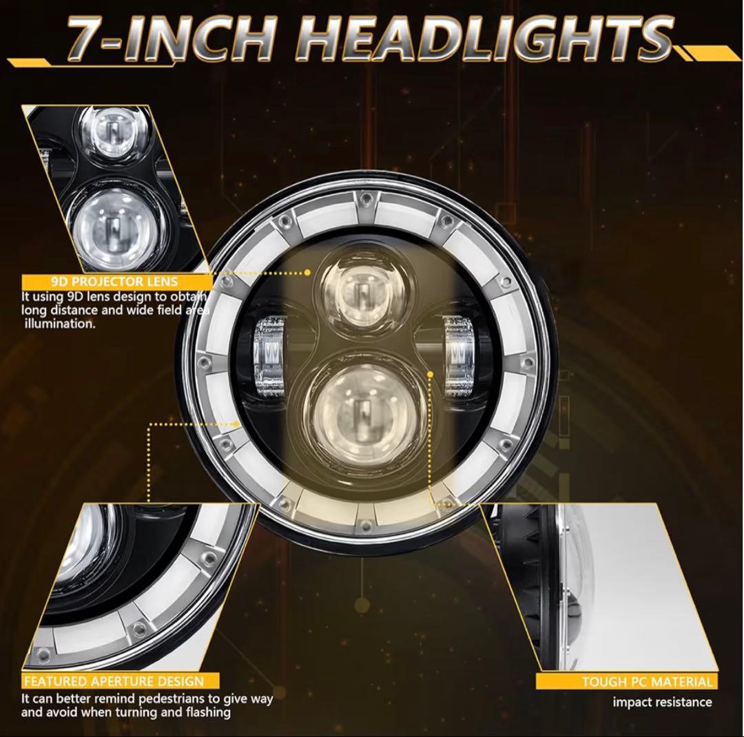 M*n様 7インチ LEDヘッドライト ハイロービームDRL ウィンカー付き、車