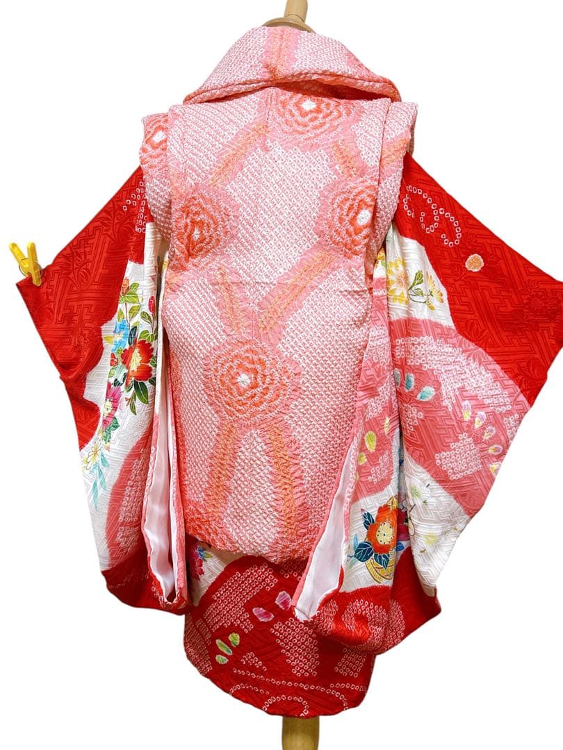 豪華逸品正絹セット♡七五三　3歳　女の子　一式　総絞り被布　赤　ピンク