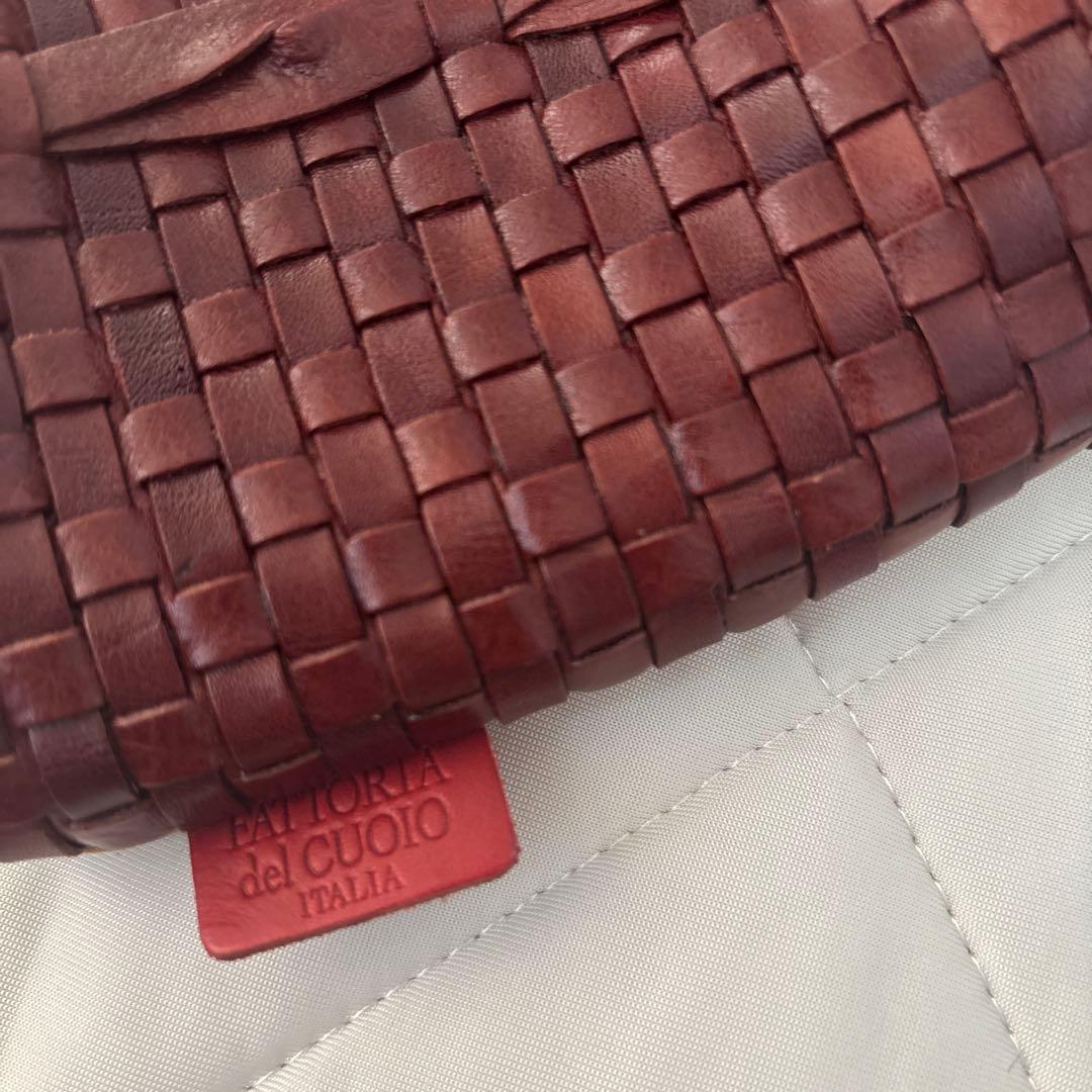 fattoria イタリー製　メッシュ　革　巾着　バッグ　ブラウン