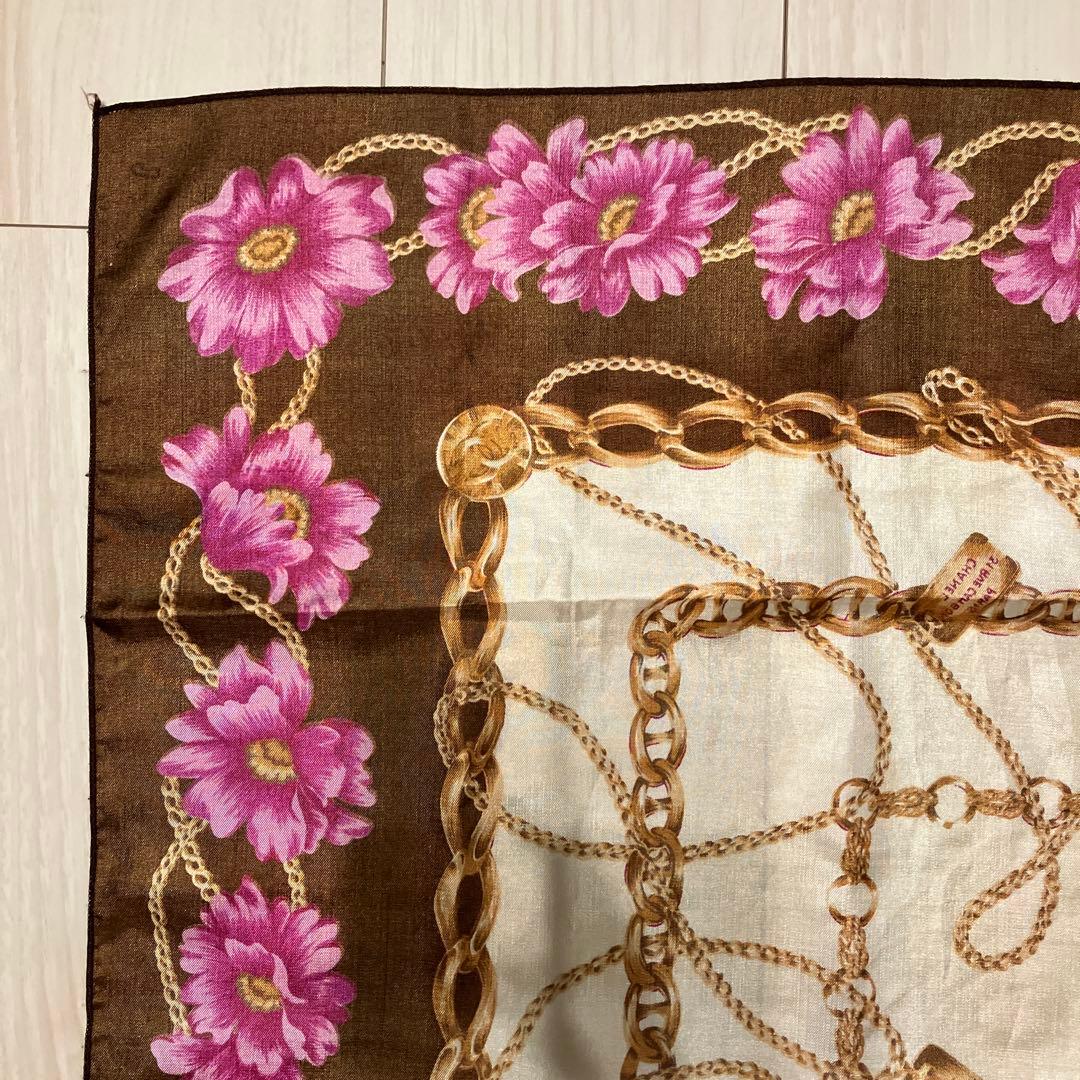 CHANEL シャネル シルク 大判 スカーフ チェーン 花柄 アクセサリー