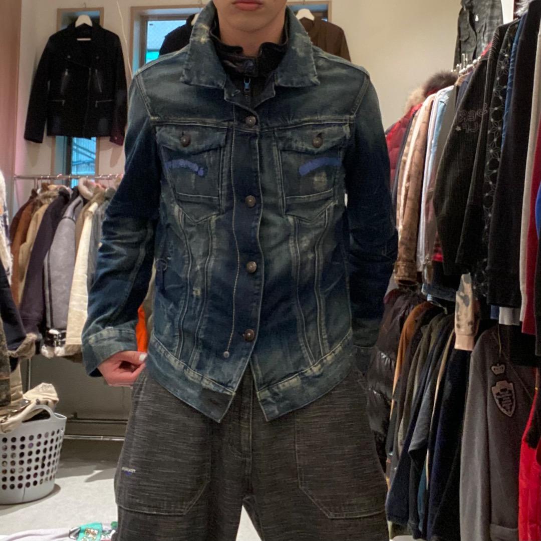G-STAR RAW ダメージ レイヤード ダブルジップ デニムジャケット