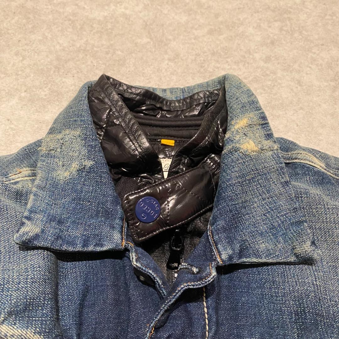 G-STAR RAW ダメージ レイヤード ダブルジップ デニムジャケット