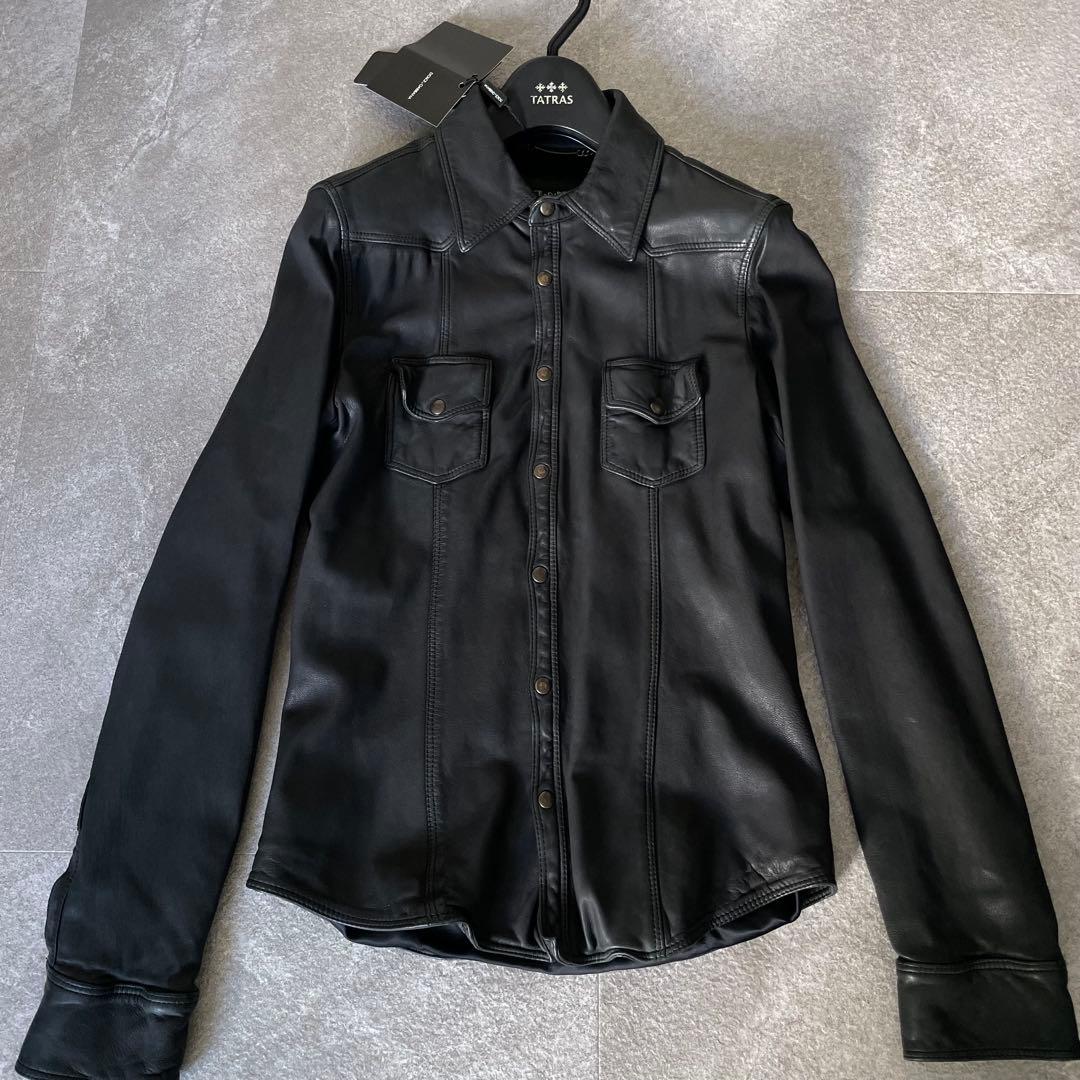 未使用★ドルチェ&ガッバーナ　ラムレザー　シャツジャケット　シワ加工　黒　44