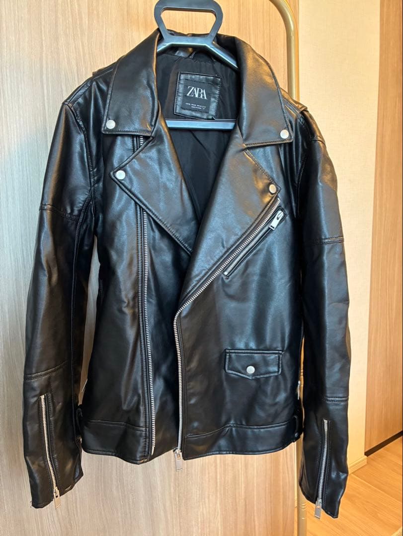ZARA ブラック レザーライダースジャケット XL